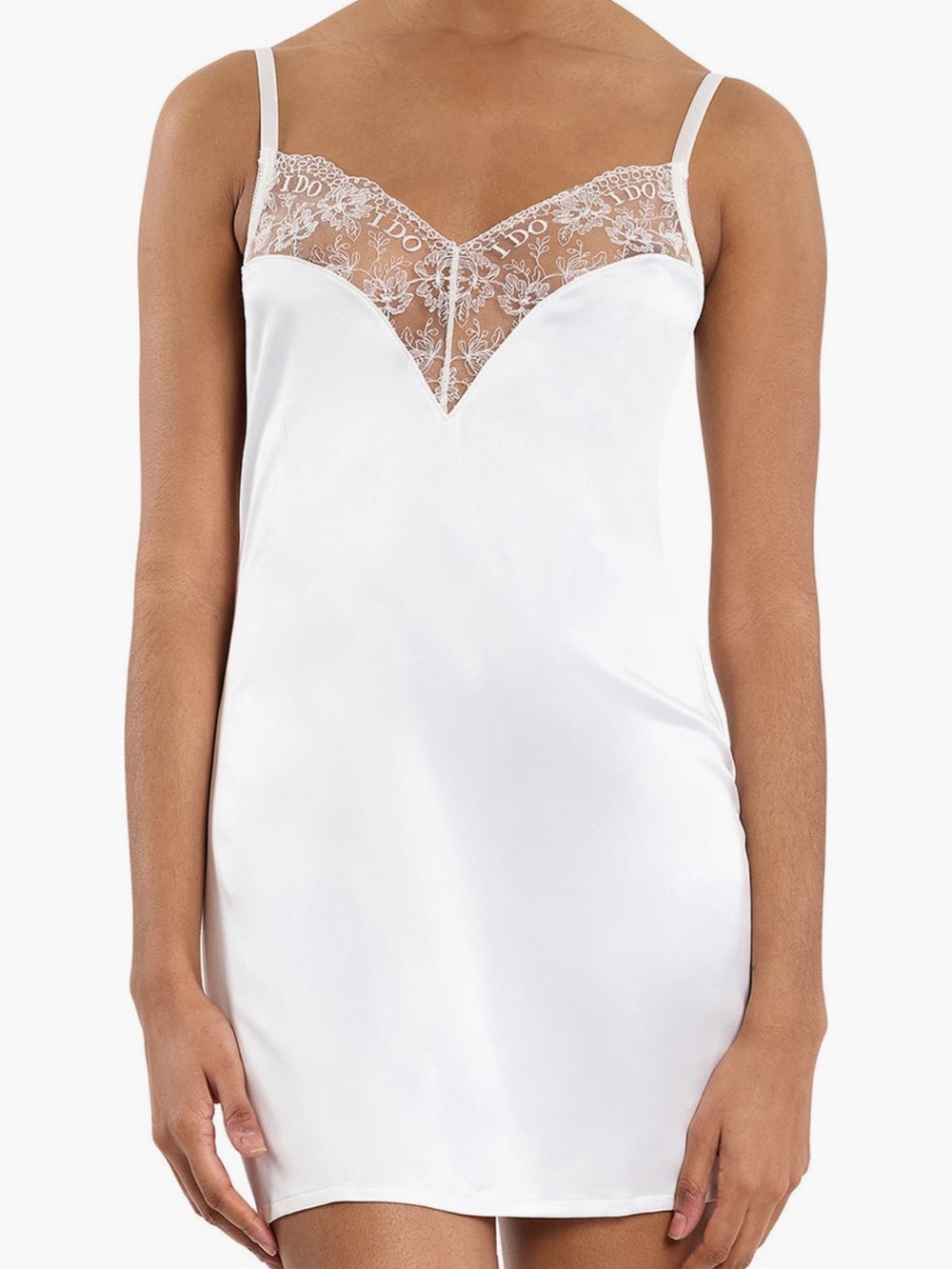 Hanky Panky White Lace I Do Satin Slip Dress and Thong Set